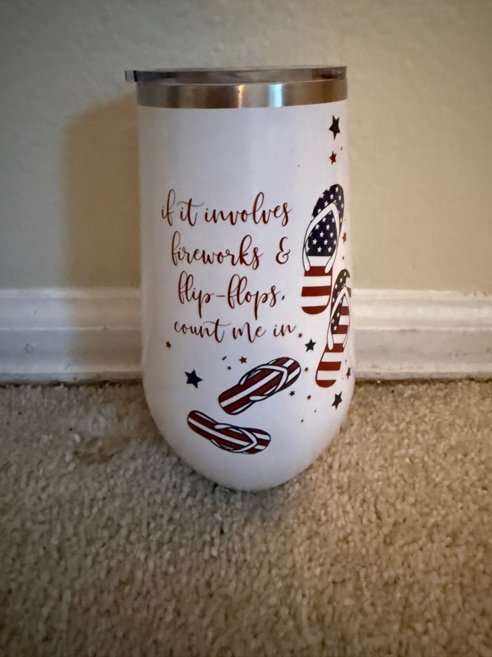 Cracker Barrel White Patriotic Flip-Flop Stainless Tumbler